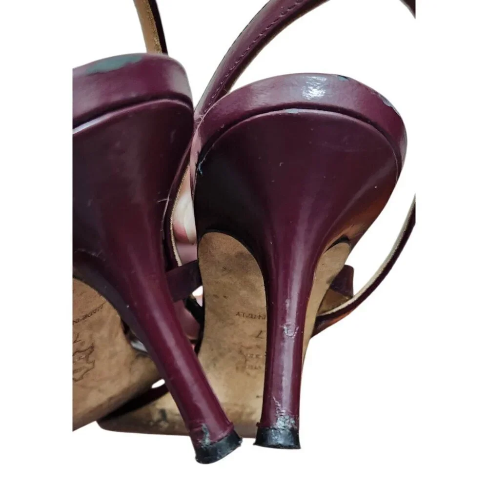 TORY BURCH PENELOPE SLINGBACK SANDALS MALBEC LEATHER STRAPPY Size 7